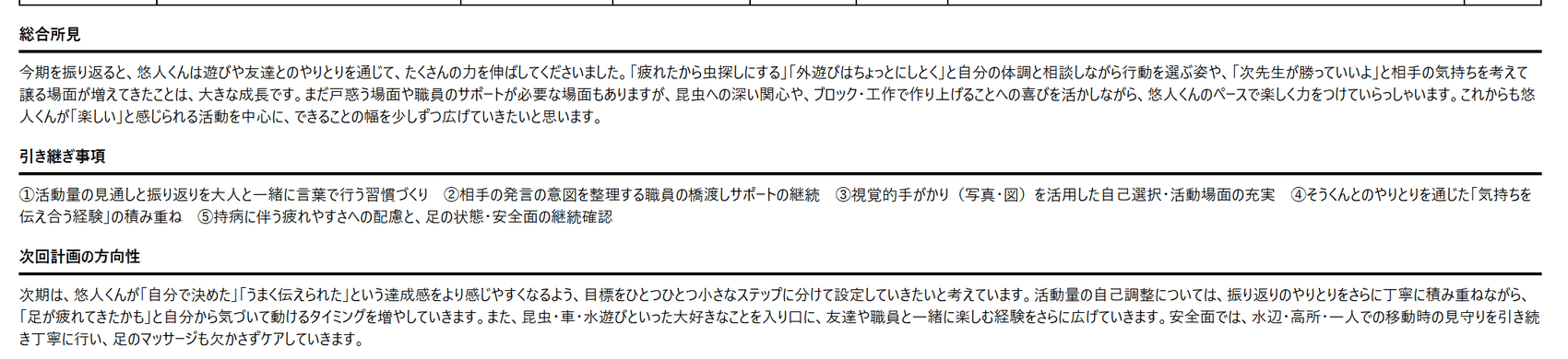 つむぎあい|モニタリング表(総合所見・引き継ぎ事項・次回計画の方向性)