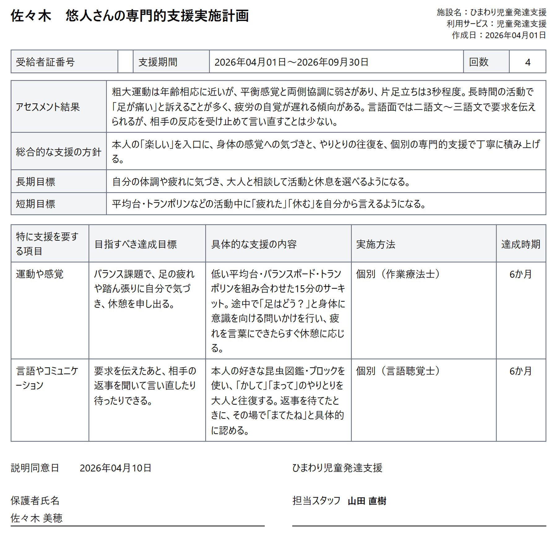 つむぎあい|専門的支援実施計画(印刷プレビュー)